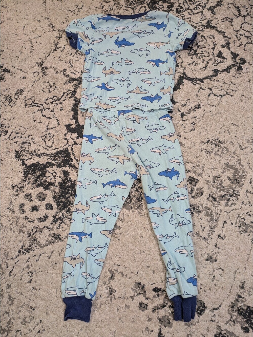Kirkland Boy's Shark PJ Set Size 4T Blue Pajama Set 100% Cotton